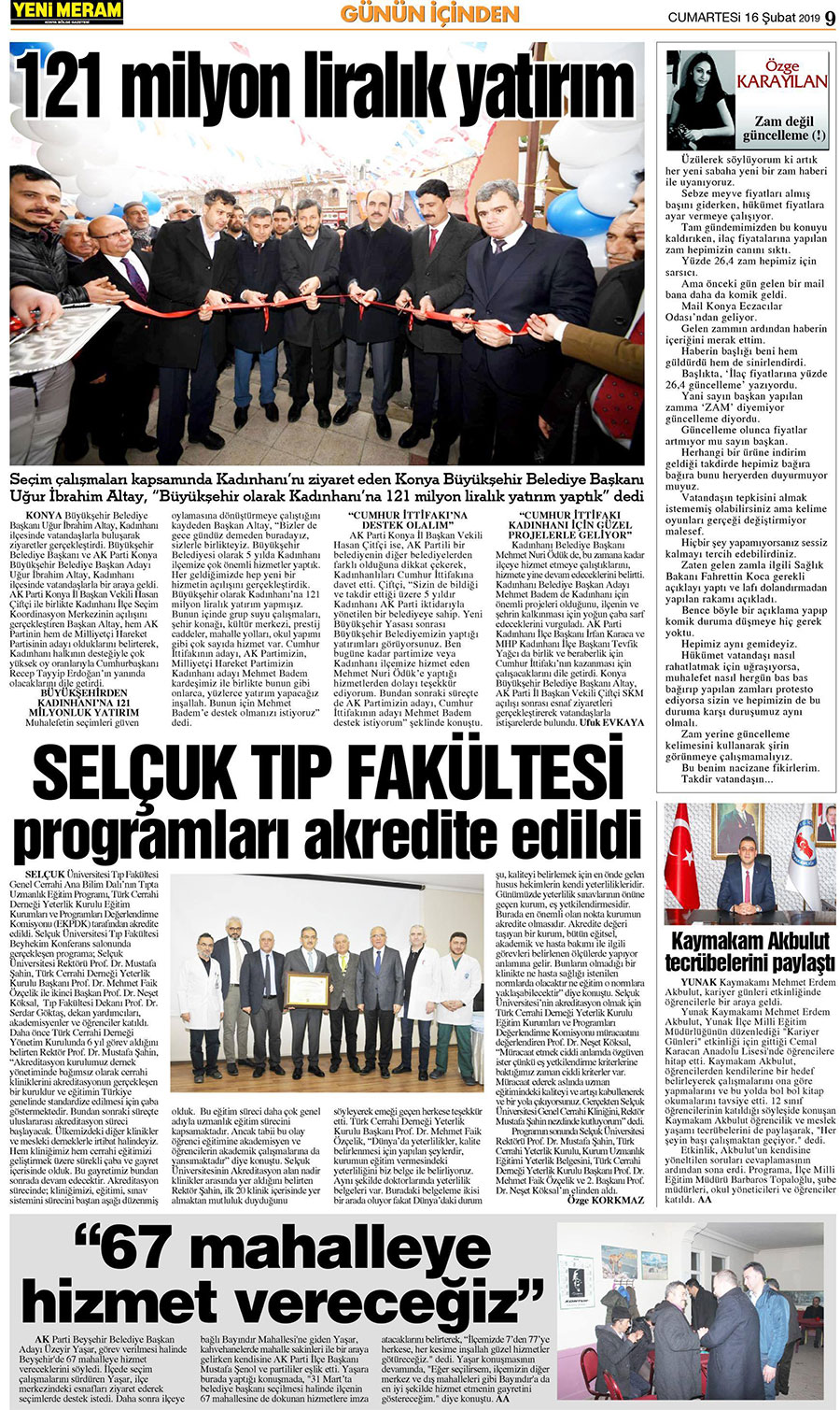 16 Şubat 2019 Yeni Meram Gazetesi