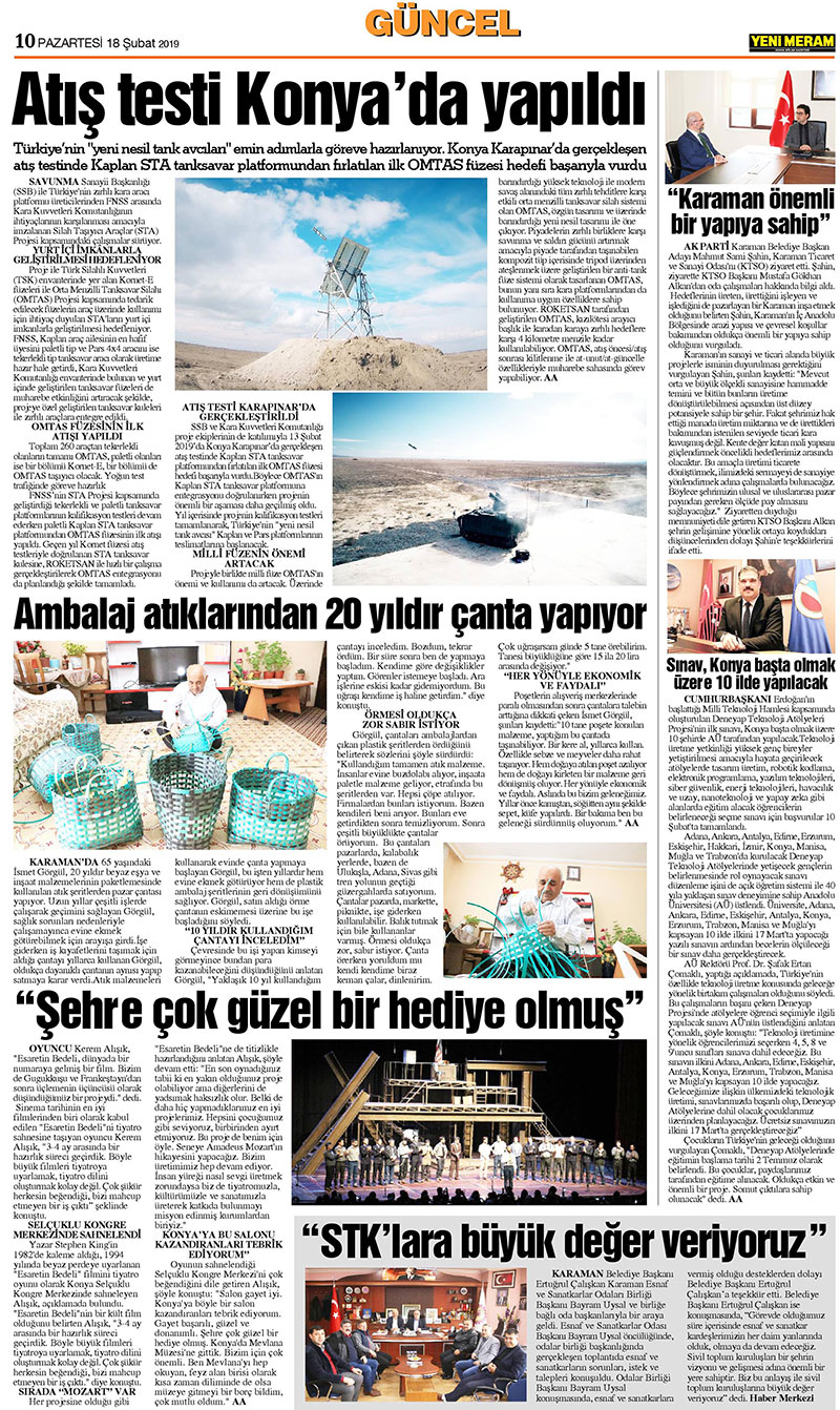 18 Şubat 2019 Yeni Meram Gazetesi