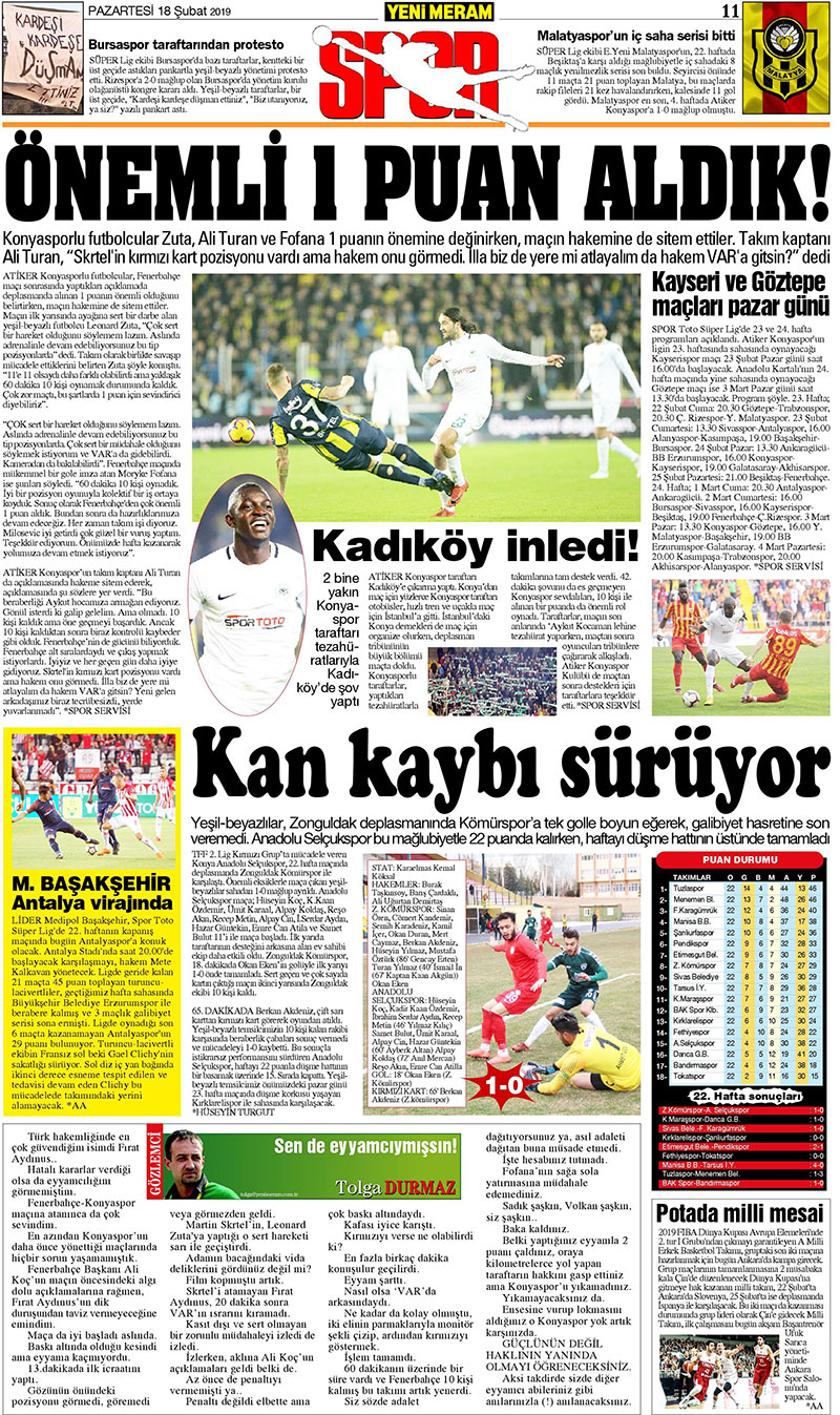 18 Şubat 2019 Yeni Meram Gazetesi