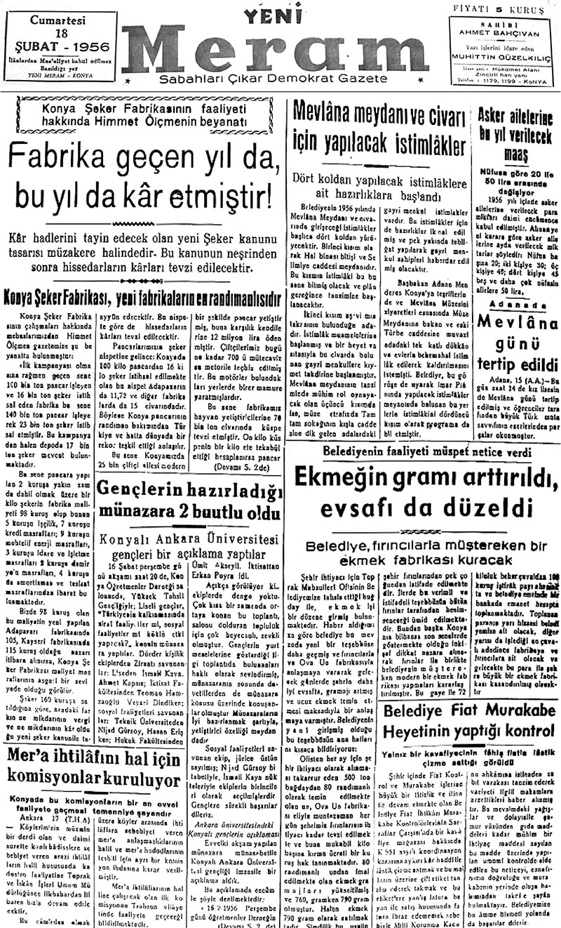 18 Şubat 2019 Yeni Meram Gazetesi