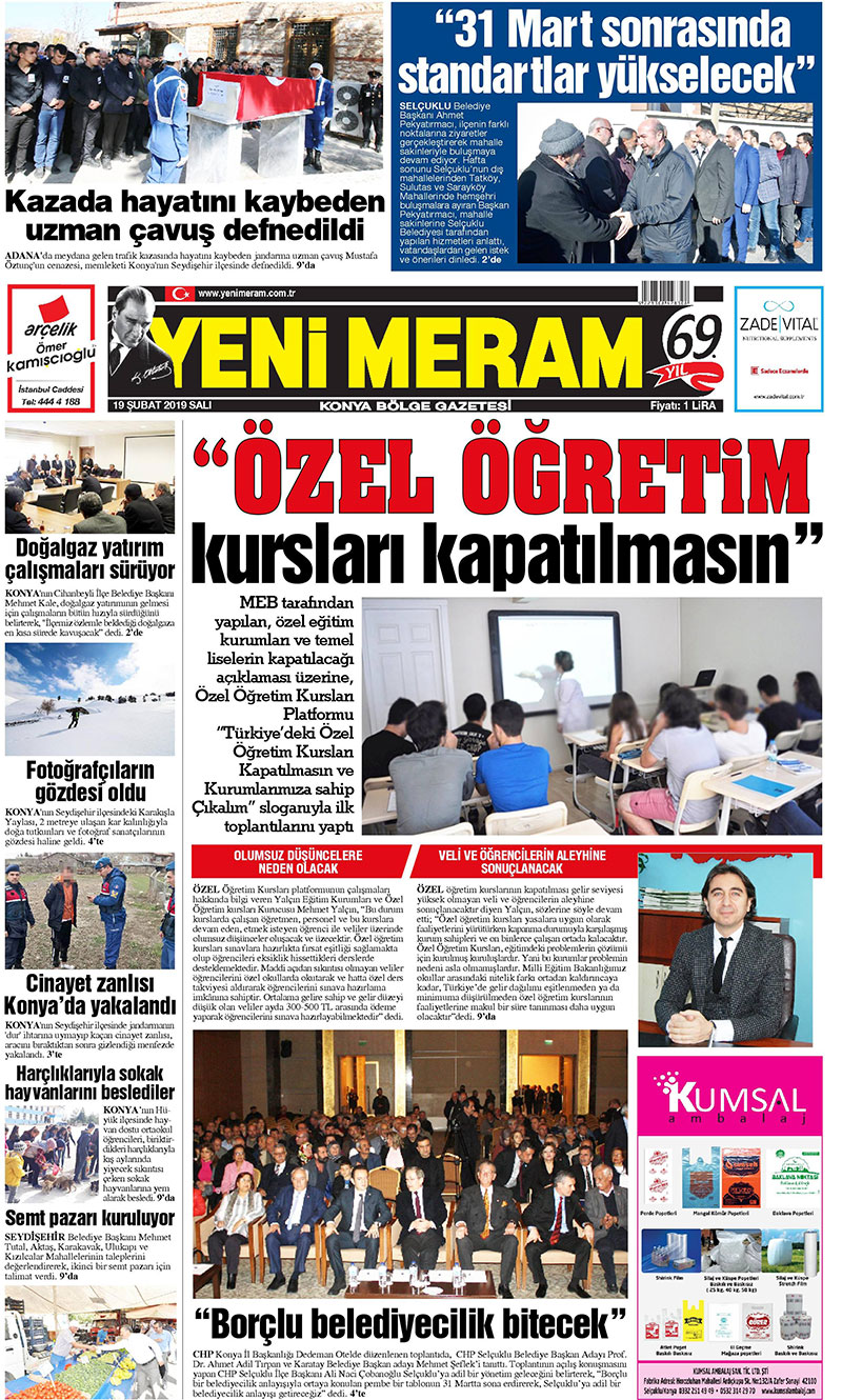 19 Şubat 2019 Yeni Meram Gazetesi