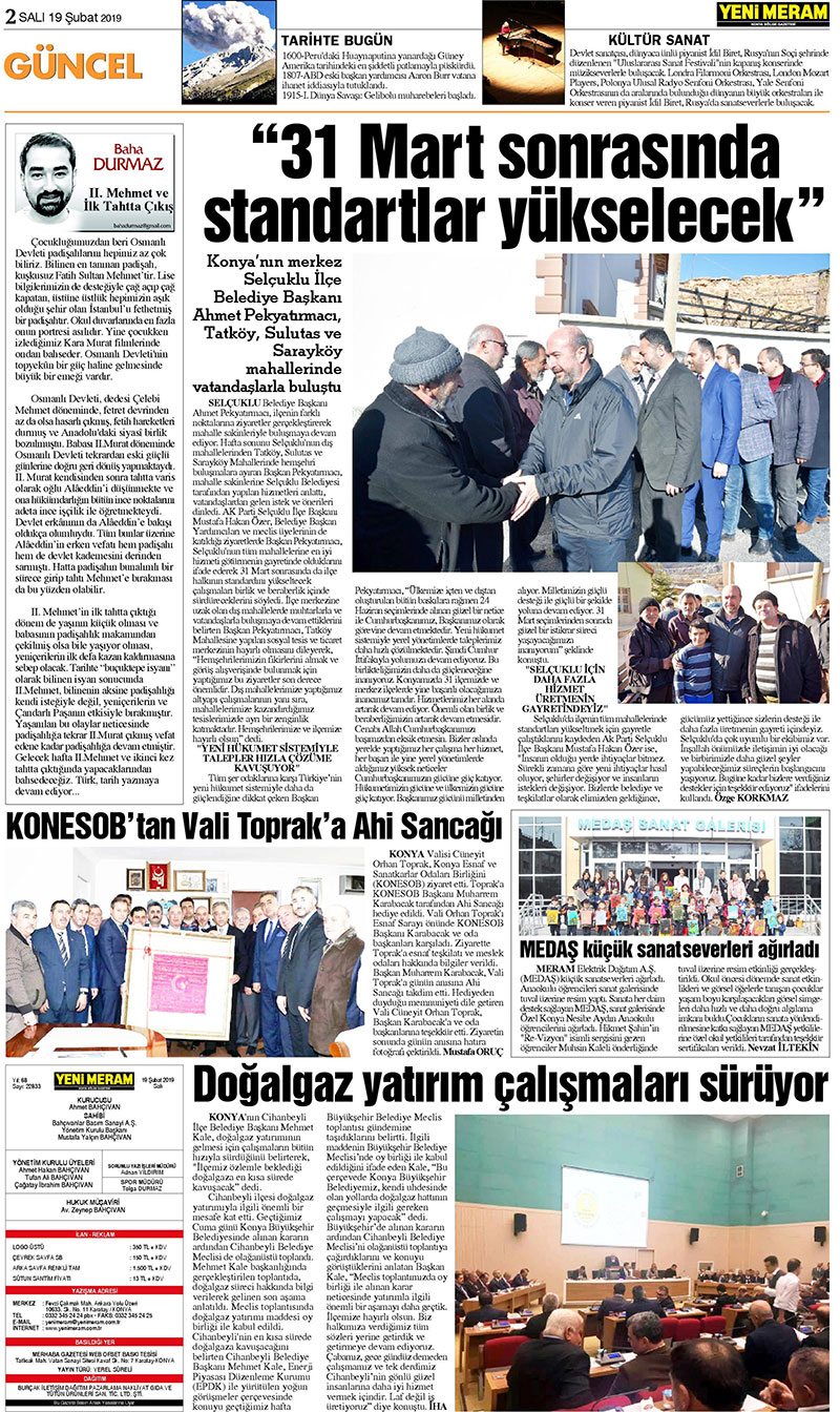 19 Şubat 2019 Yeni Meram Gazetesi