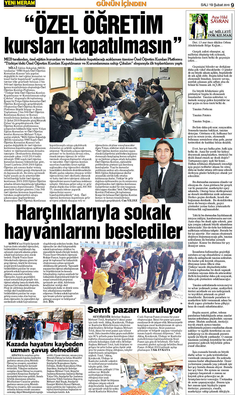 19 Şubat 2019 Yeni Meram Gazetesi