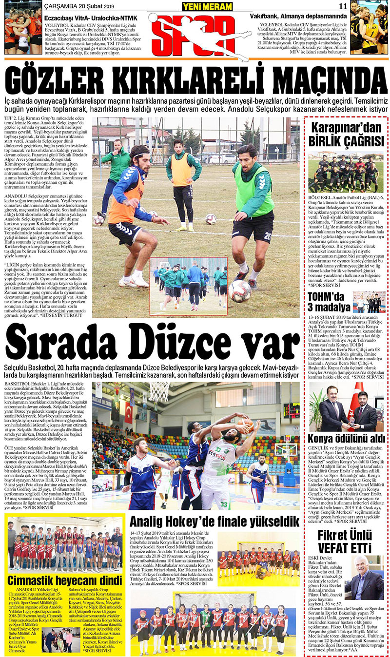 20 Şubat 2019 Yeni Meram Gazetesi