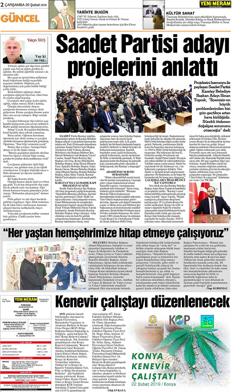 20 Şubat 2019 Yeni Meram Gazetesi