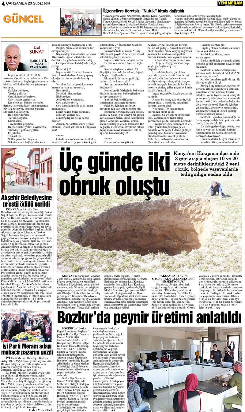 20 Şubat 2019 Yeni Meram Gazetesi