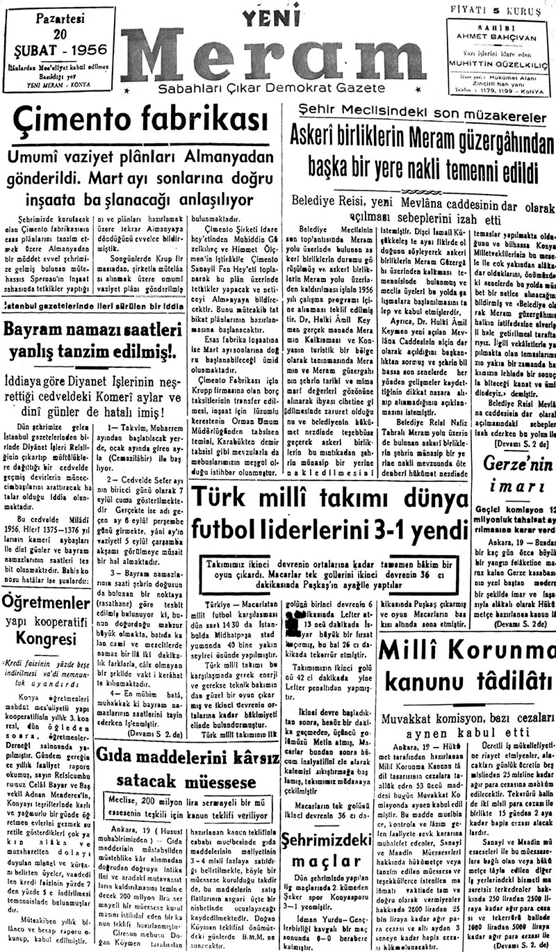 20 Şubat 2019 Yeni Meram Gazetesi