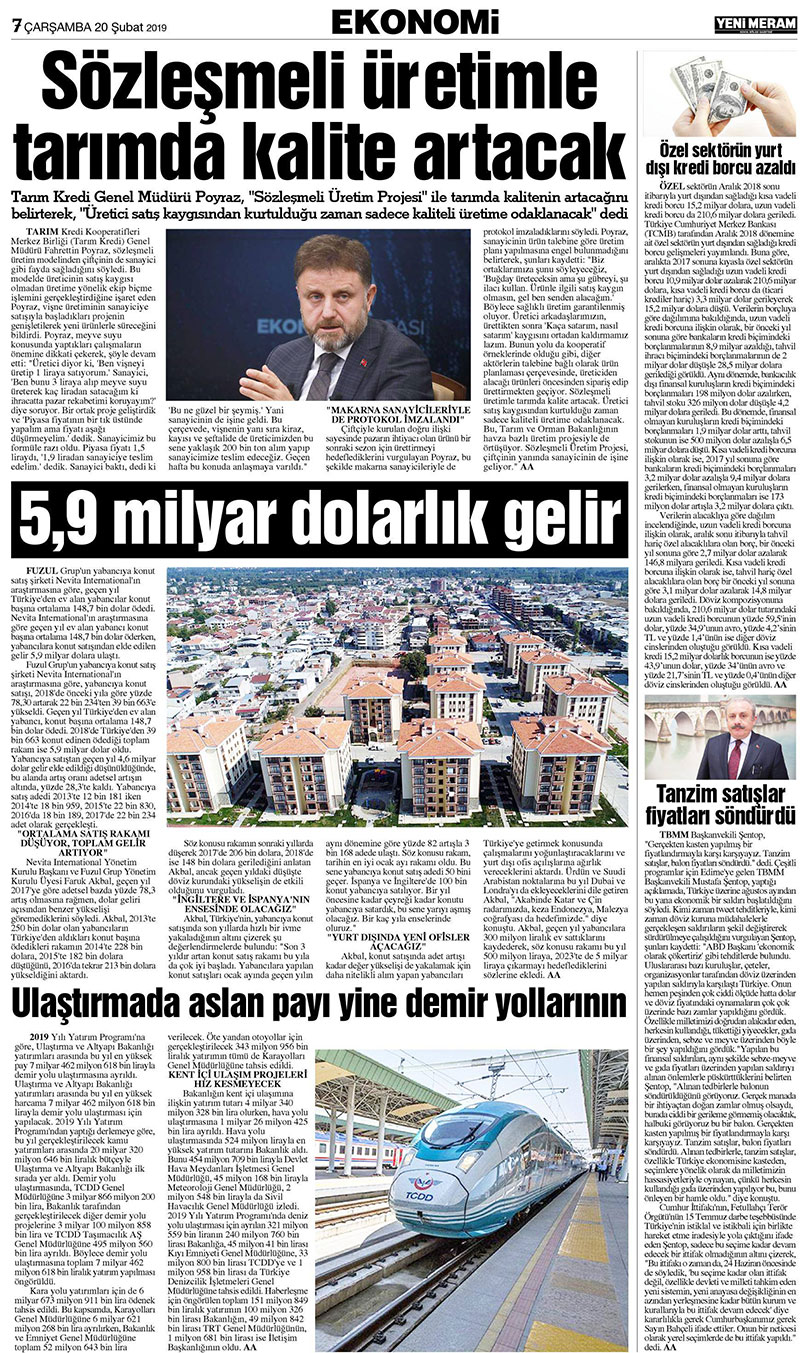 20 Şubat 2019 Yeni Meram Gazetesi