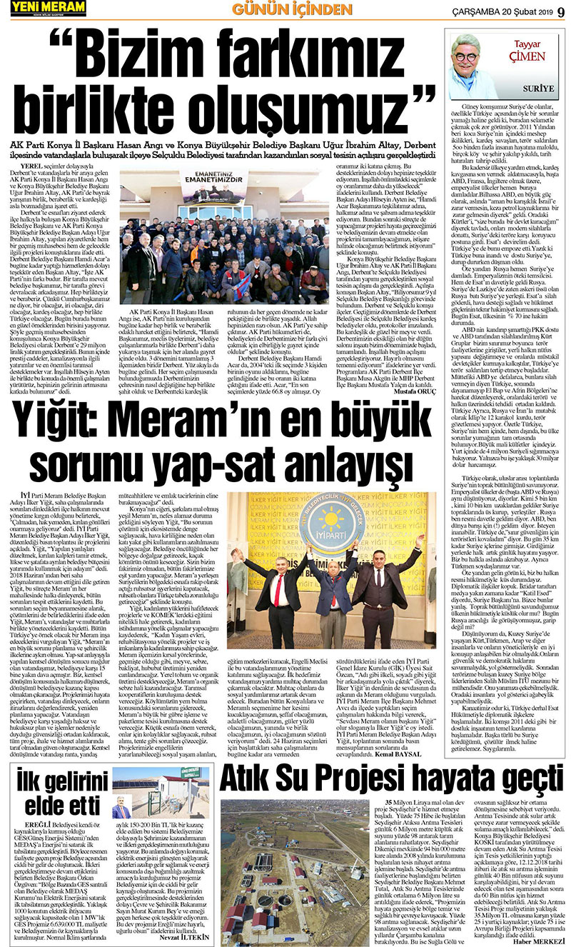 20 Şubat 2019 Yeni Meram Gazetesi