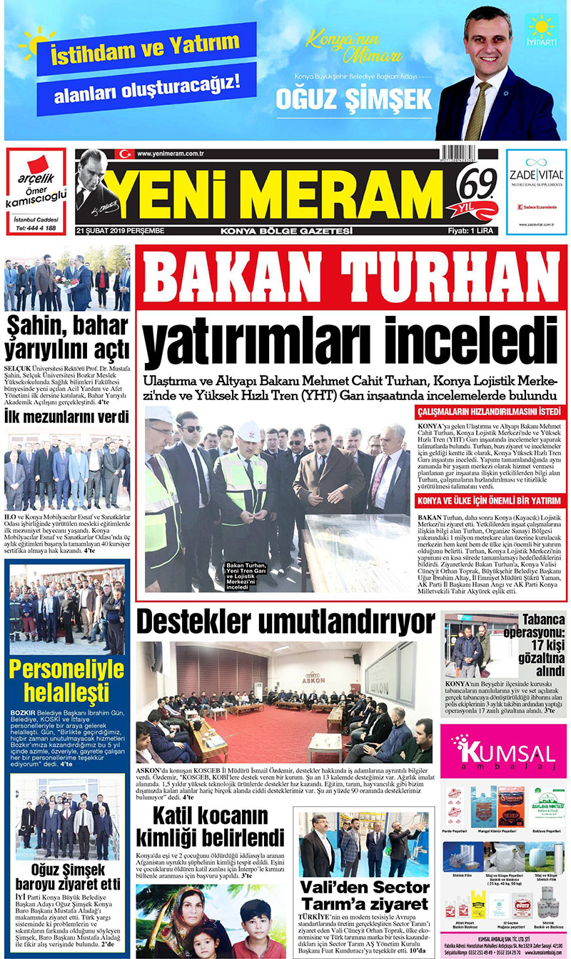 21 Şubat 2019 Yeni Meram Gazetesi