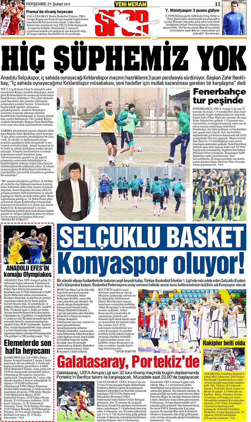 21 Şubat 2019 Yeni Meram Gazetesi