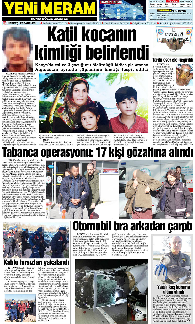 21 Şubat 2019 Yeni Meram Gazetesi