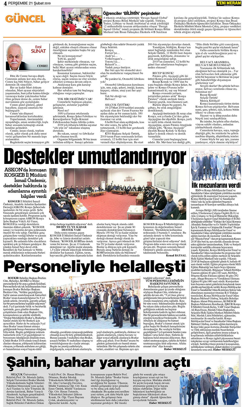 21 Şubat 2019 Yeni Meram Gazetesi