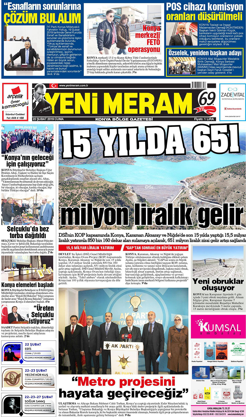 22 Şubat 2019 Yeni Meram Gazetesi