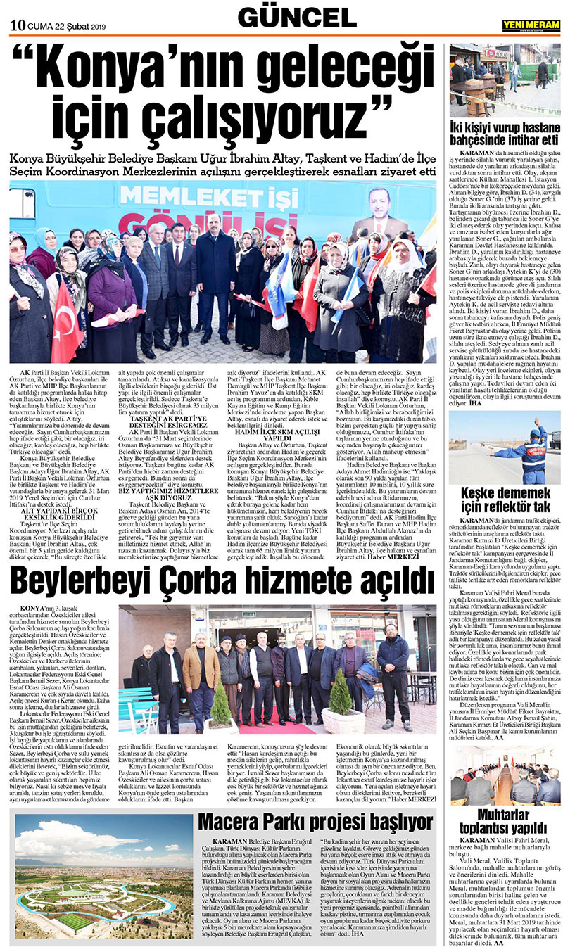 22 Şubat 2019 Yeni Meram Gazetesi