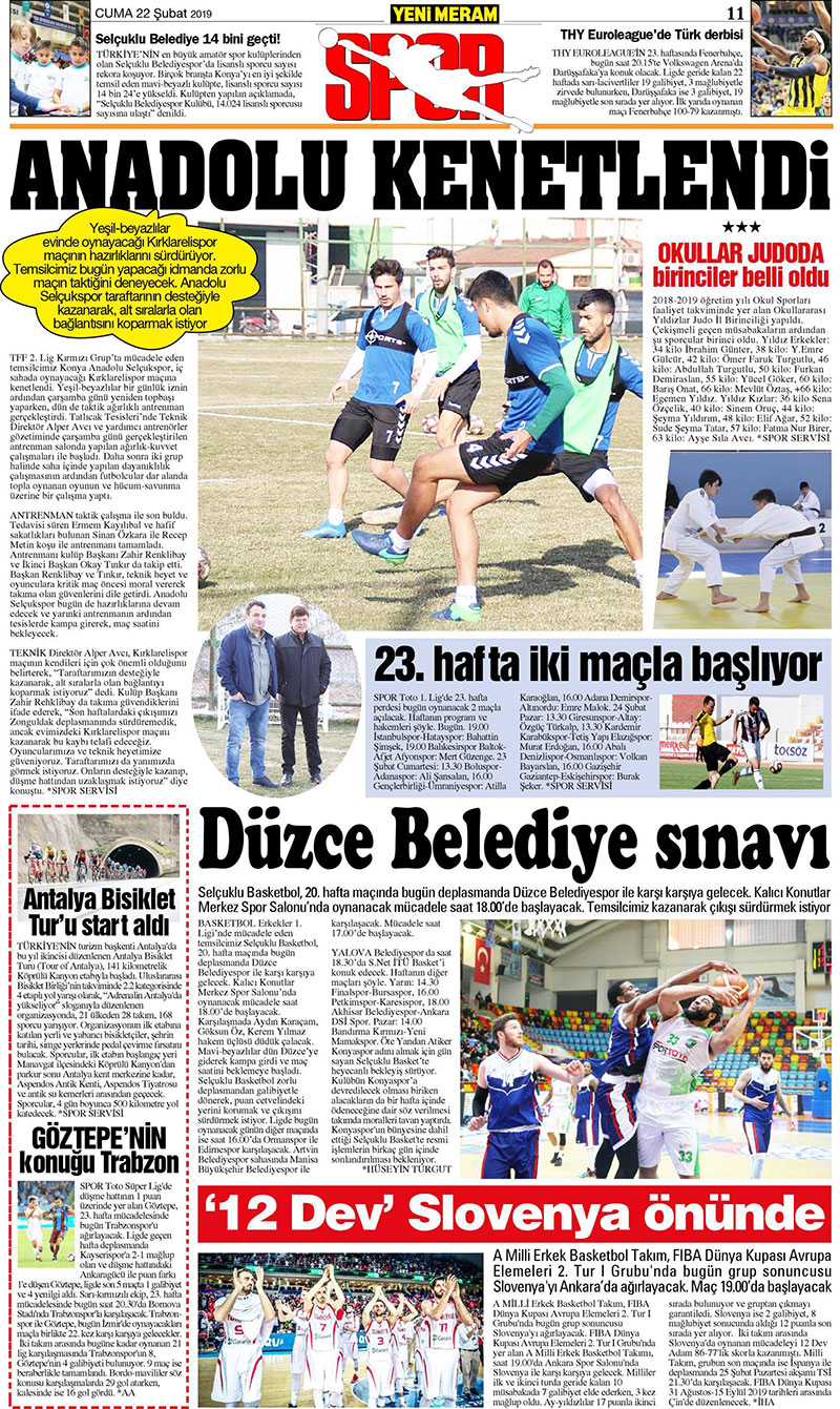 22 Şubat 2019 Yeni Meram Gazetesi