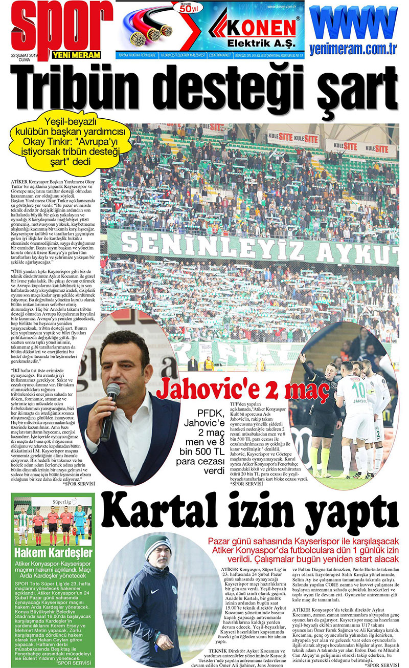 22 Şubat 2019 Yeni Meram Gazetesi