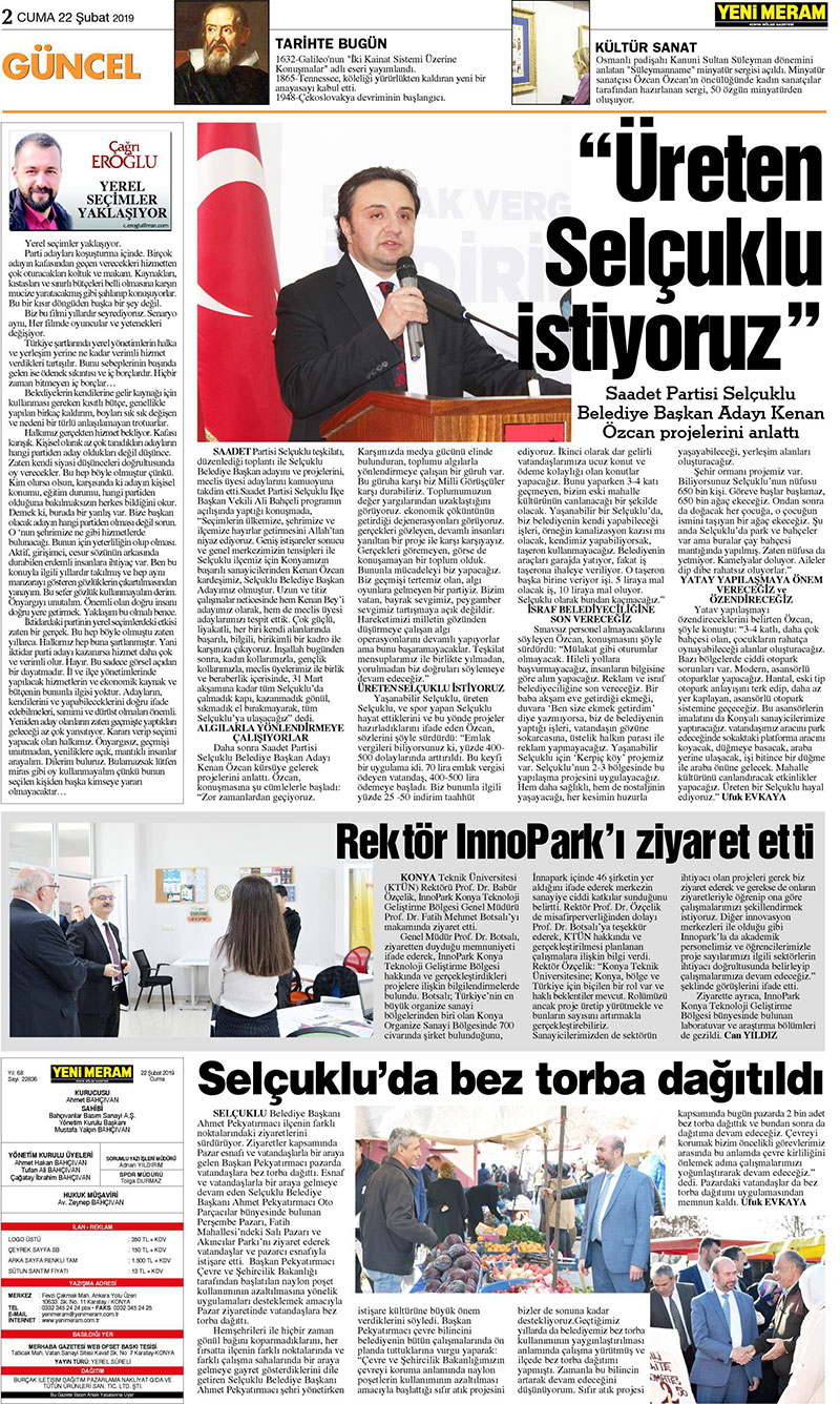 22 Şubat 2019 Yeni Meram Gazetesi