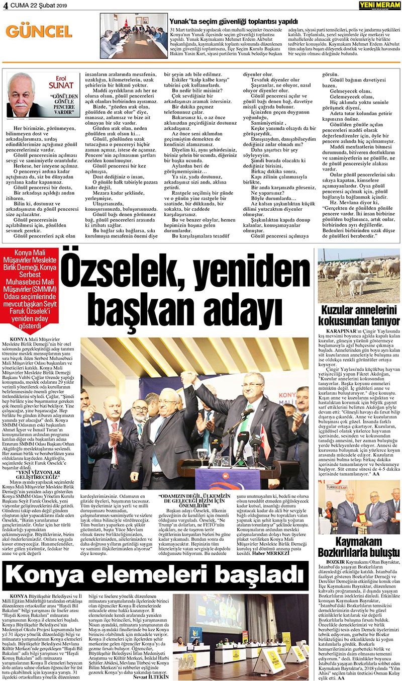 22 Şubat 2019 Yeni Meram Gazetesi