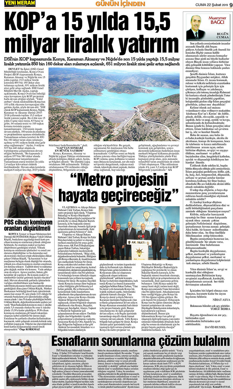 22 Şubat 2019 Yeni Meram Gazetesi