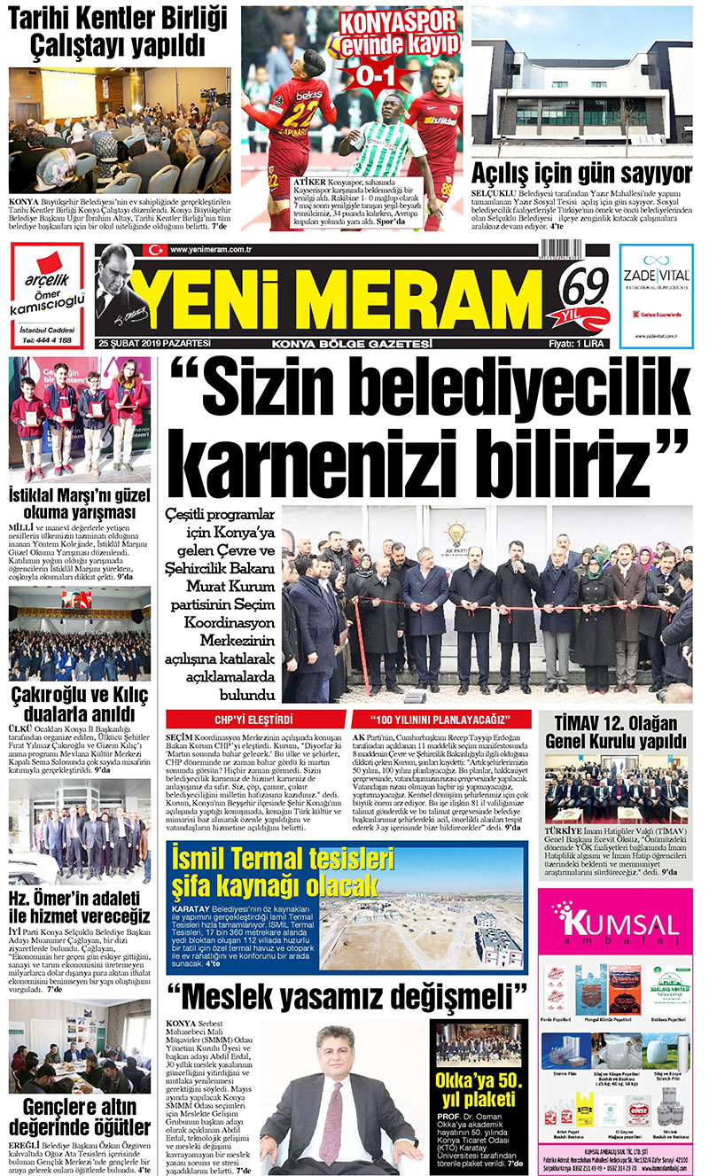 25 Şubat 2019 Yeni Meram Gazetesi