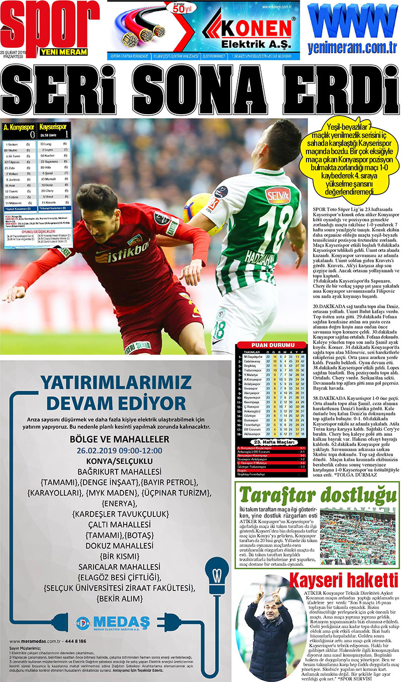 25 Şubat 2019 Yeni Meram Gazetesi