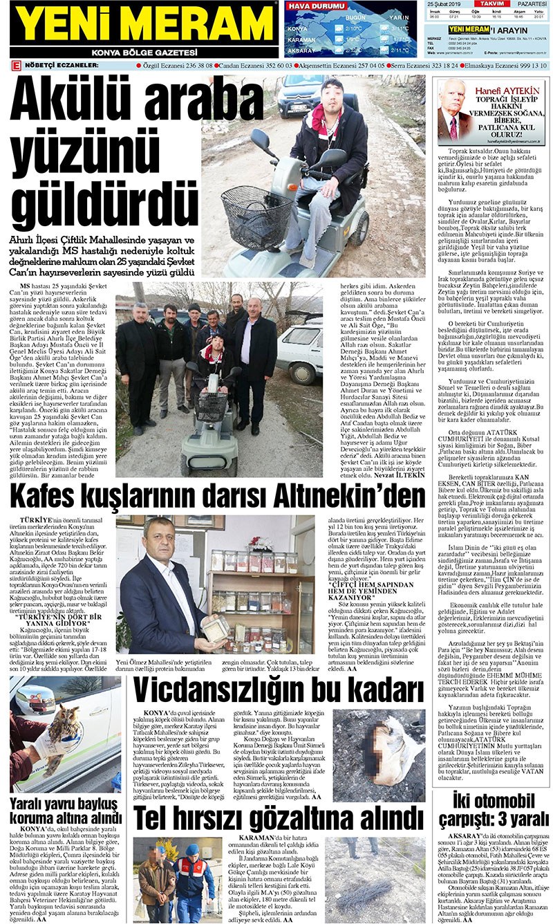 25 Şubat 2019 Yeni Meram Gazetesi