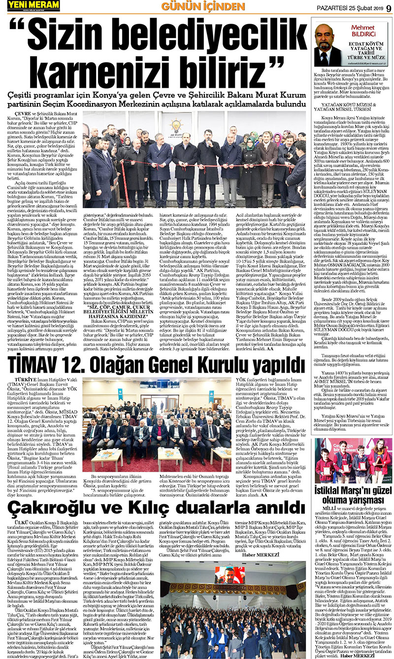 25 Şubat 2019 Yeni Meram Gazetesi