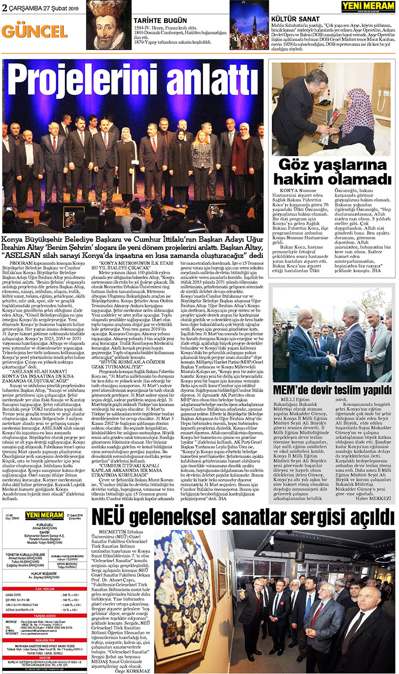 27 Şubat 2019 Yeni Meram Gazetesi