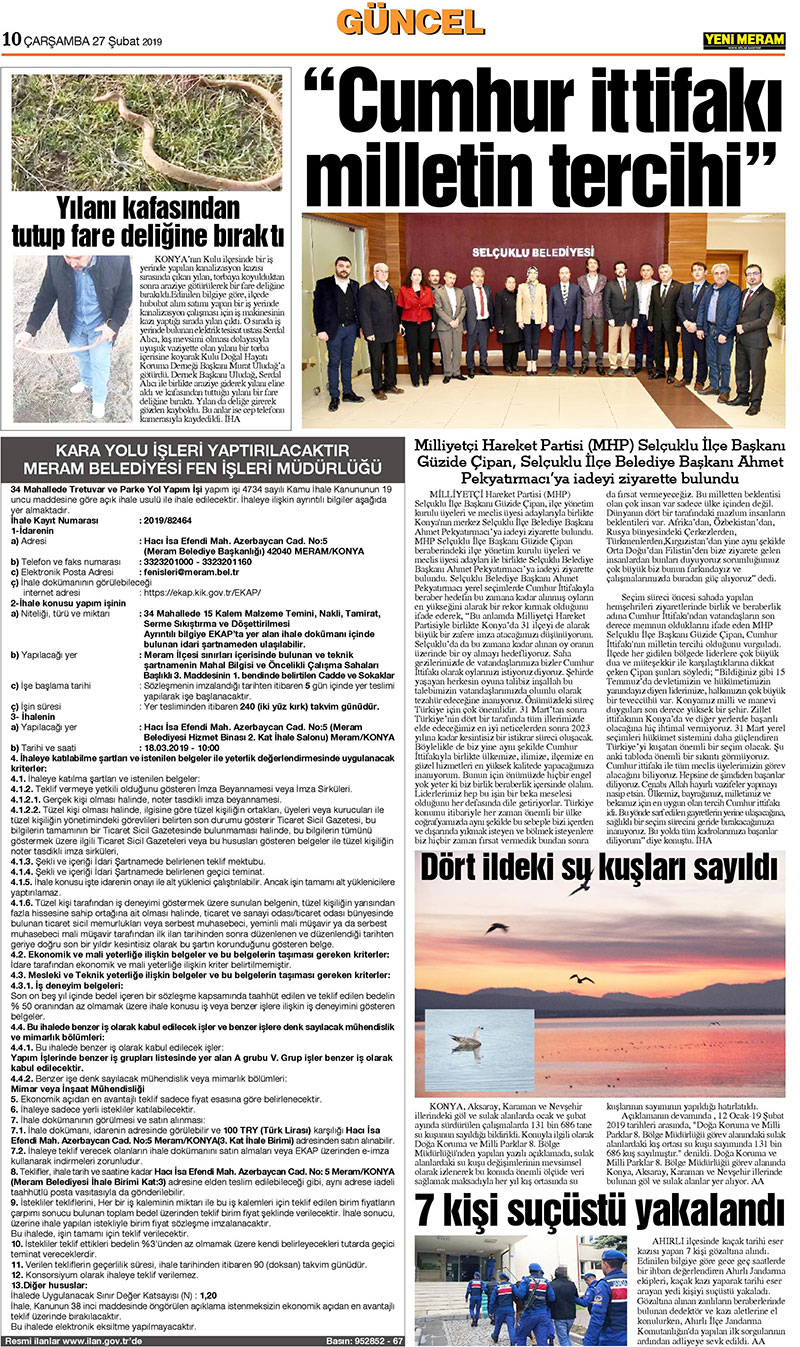 27 Şubat 2019 Yeni Meram Gazetesi