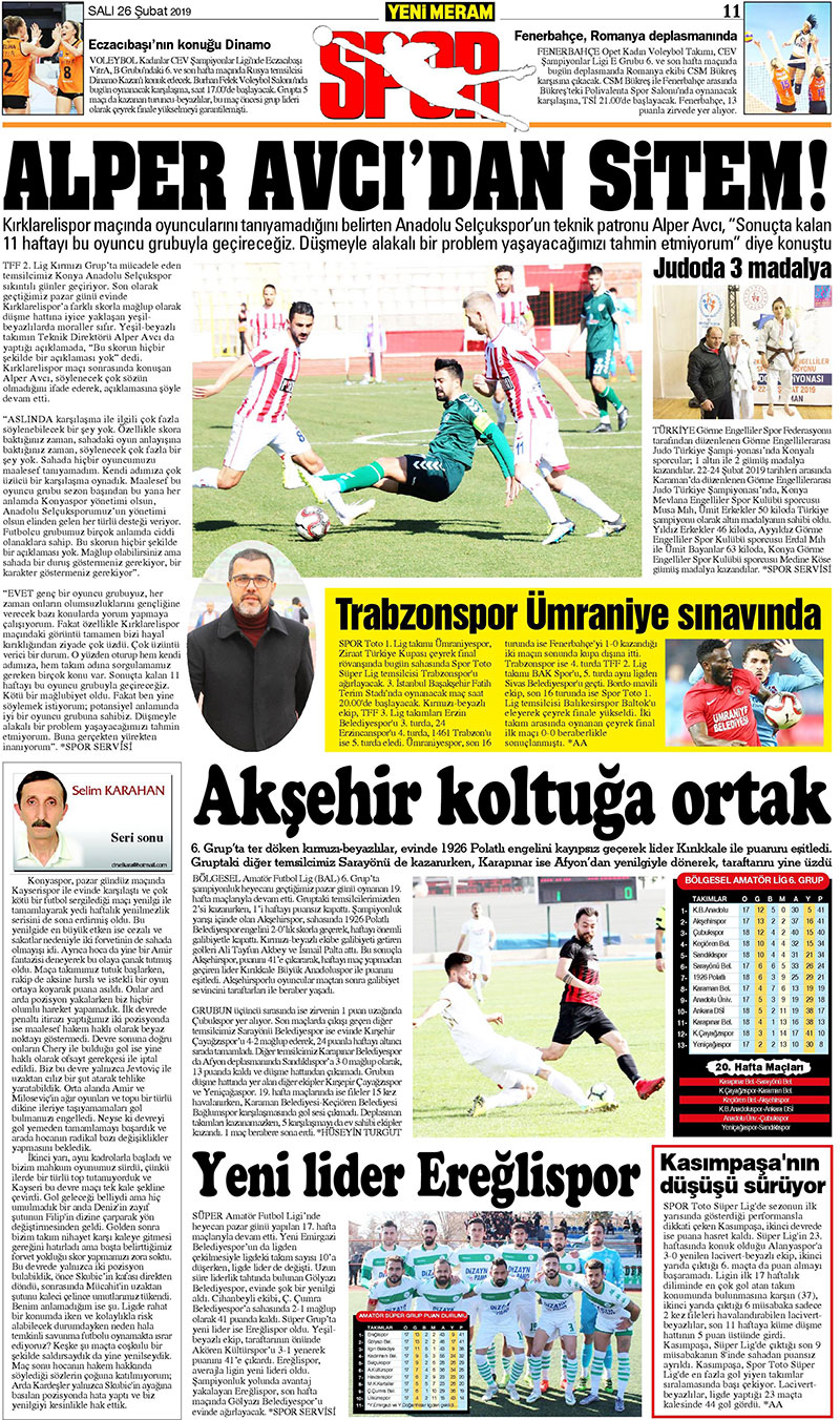 26 Şubat 2019 Yeni Meram Gazetesi