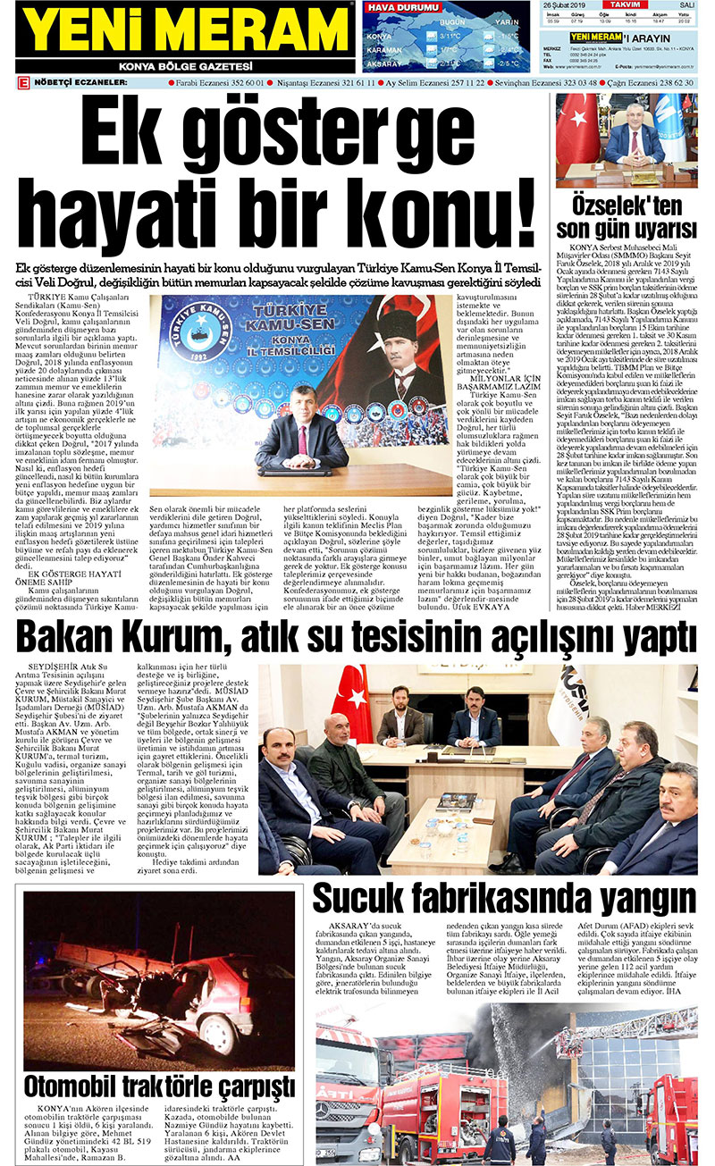 26 Şubat 2019 Yeni Meram Gazetesi