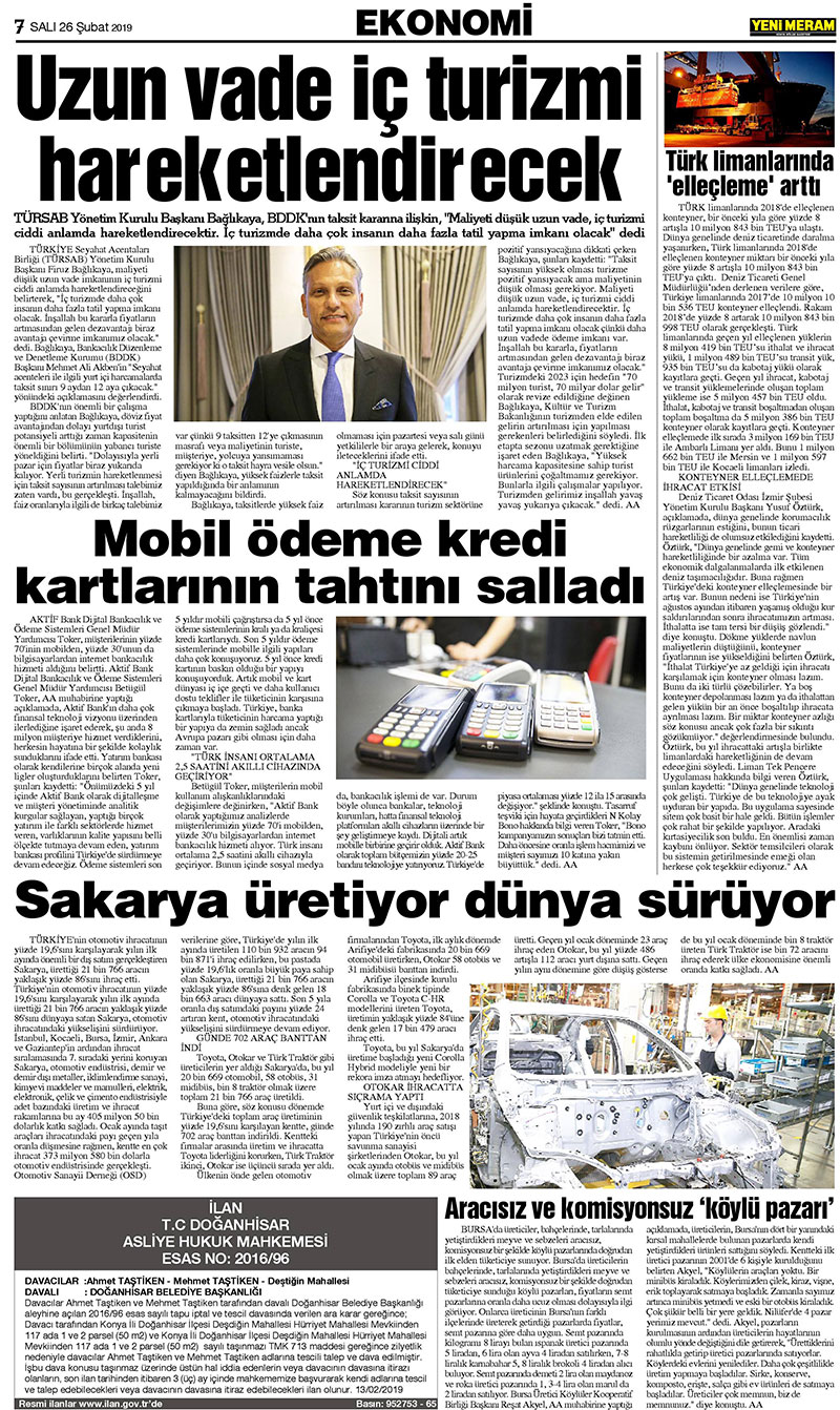 26 Şubat 2019 Yeni Meram Gazetesi