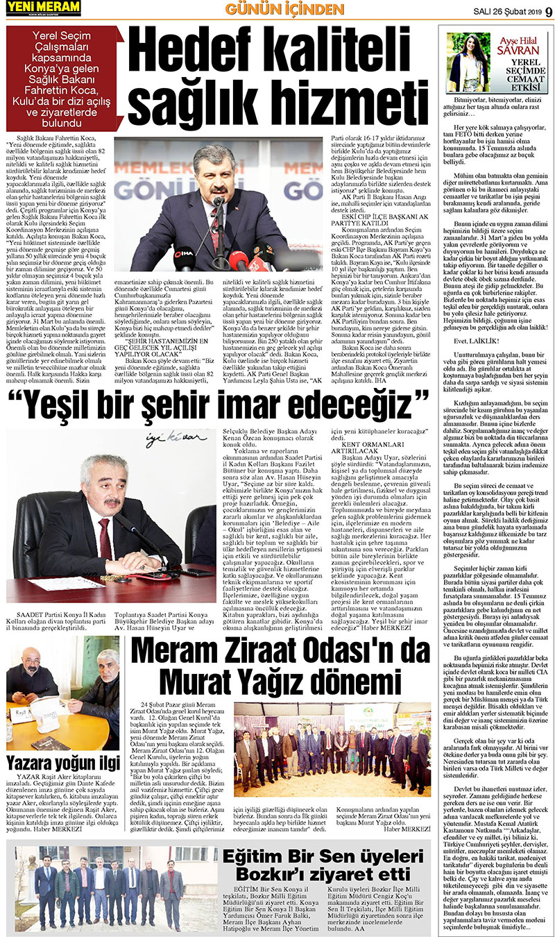 26 Şubat 2019 Yeni Meram Gazetesi