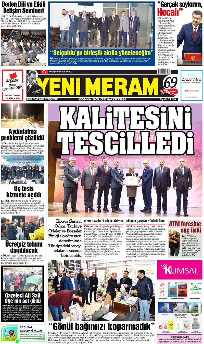 28 Şubat 2019 Yeni Meram Gazetesi