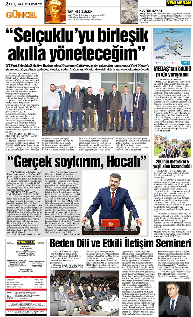 28 Şubat 2019 Yeni Meram Gazetesi