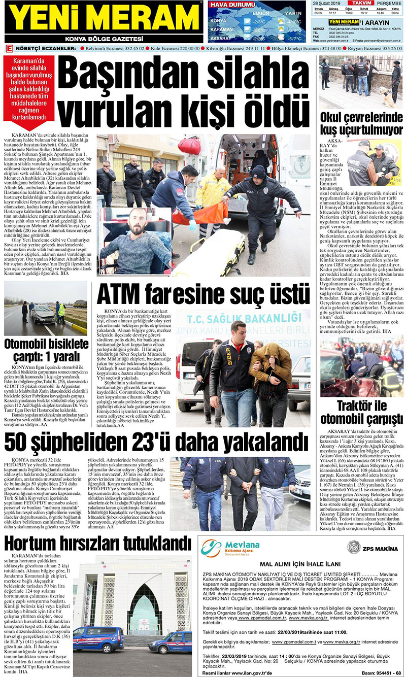 28 Şubat 2019 Yeni Meram Gazetesi