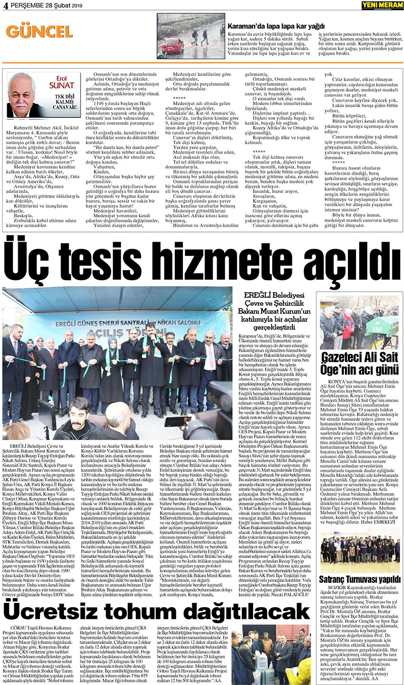 28 Şubat 2019 Yeni Meram Gazetesi