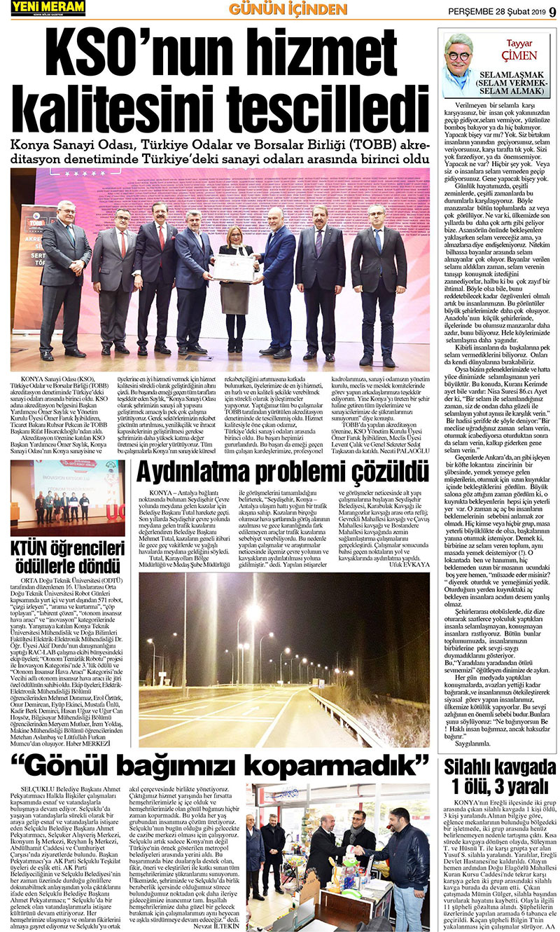 28 Şubat 2019 Yeni Meram Gazetesi