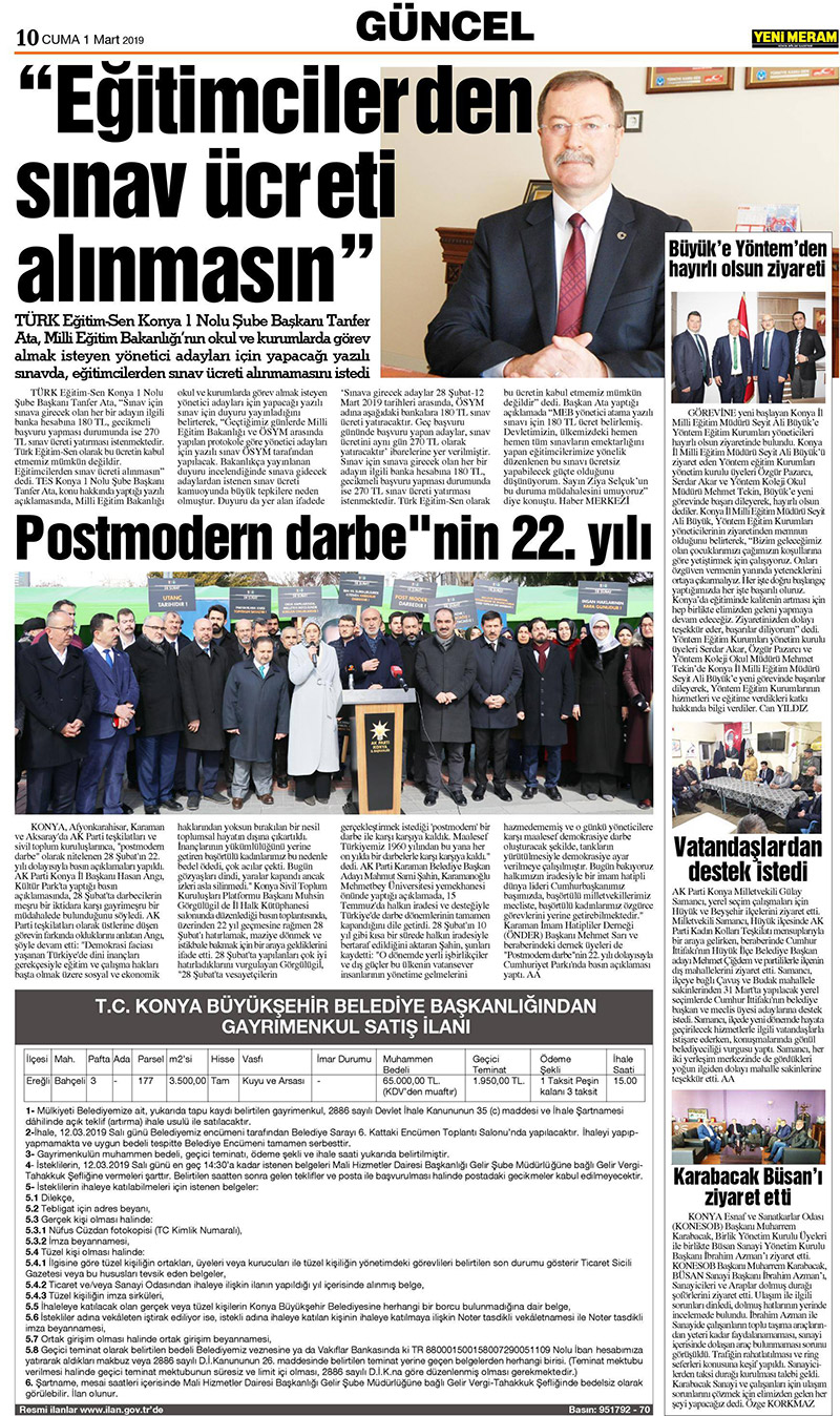 1 Mart 2019 Yeni Meram Gazetesi