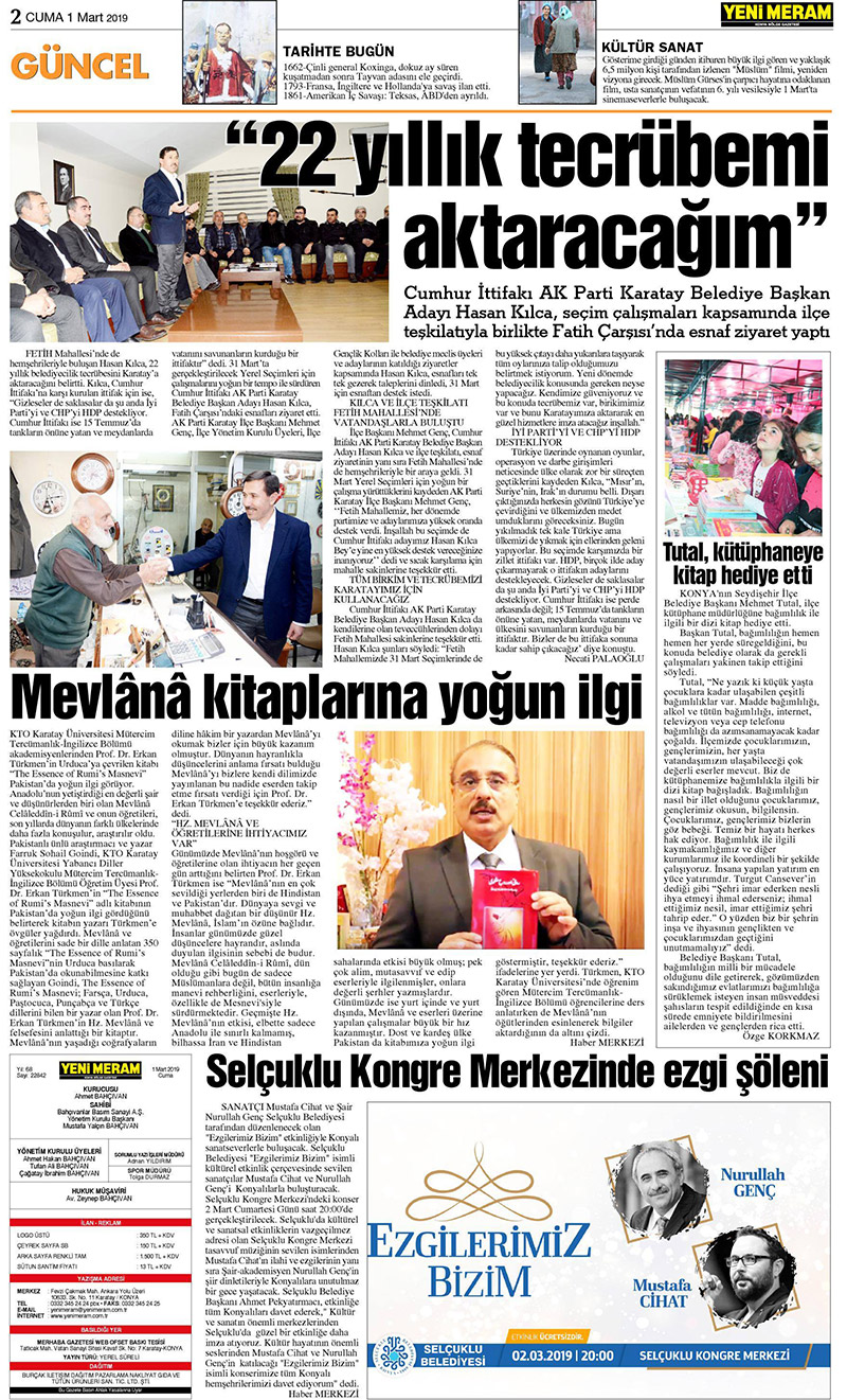 1 Mart 2019 Yeni Meram Gazetesi