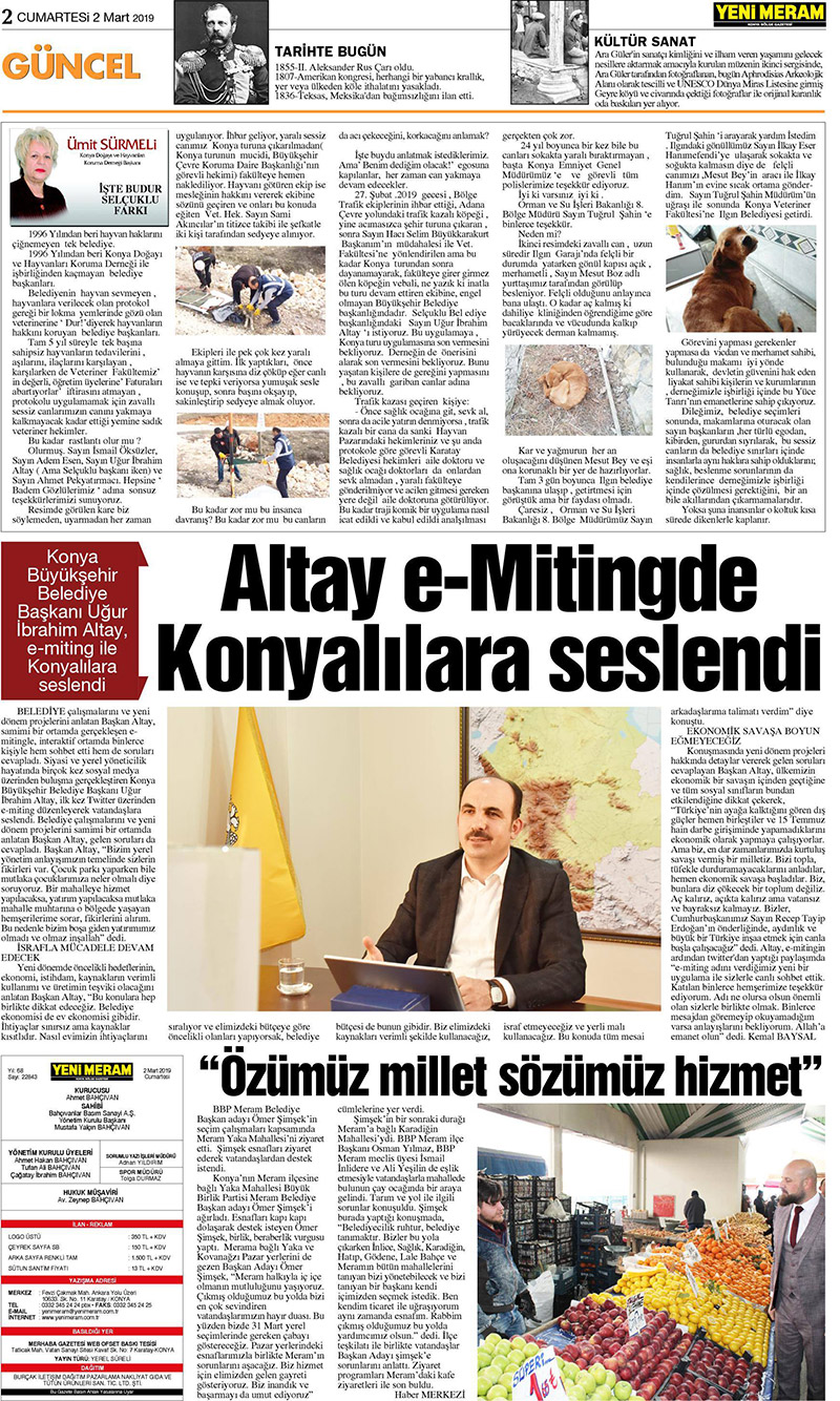 2 Mart 2019 Yeni Meram Gazetesi