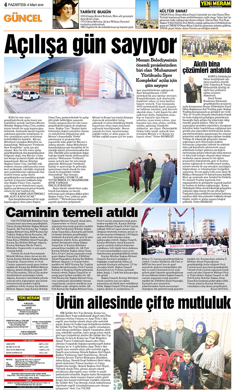 4 Mart 2019 Yeni Meram Gazetesi