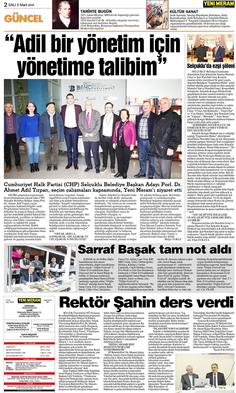 5 Mart 2019 Yeni Meram Gazetesi