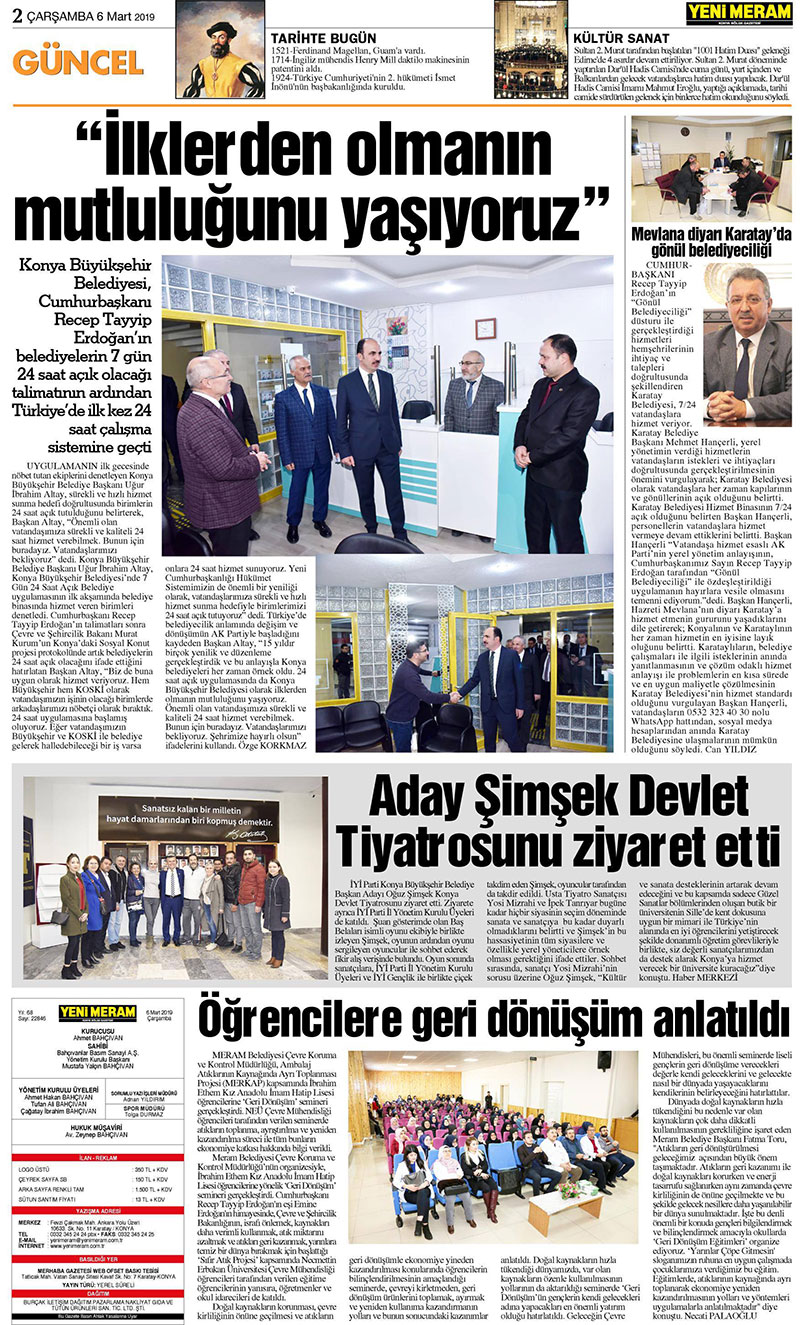 6 Mart 2019 Yeni Meram Gazetesi