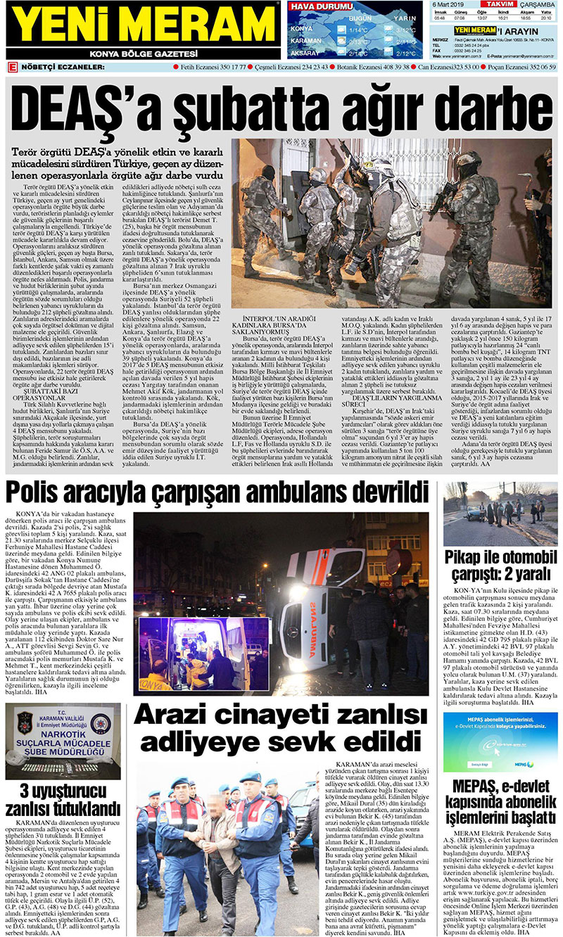 6 Mart 2019 Yeni Meram Gazetesi