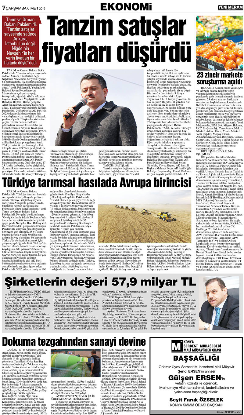 6 Mart 2019 Yeni Meram Gazetesi