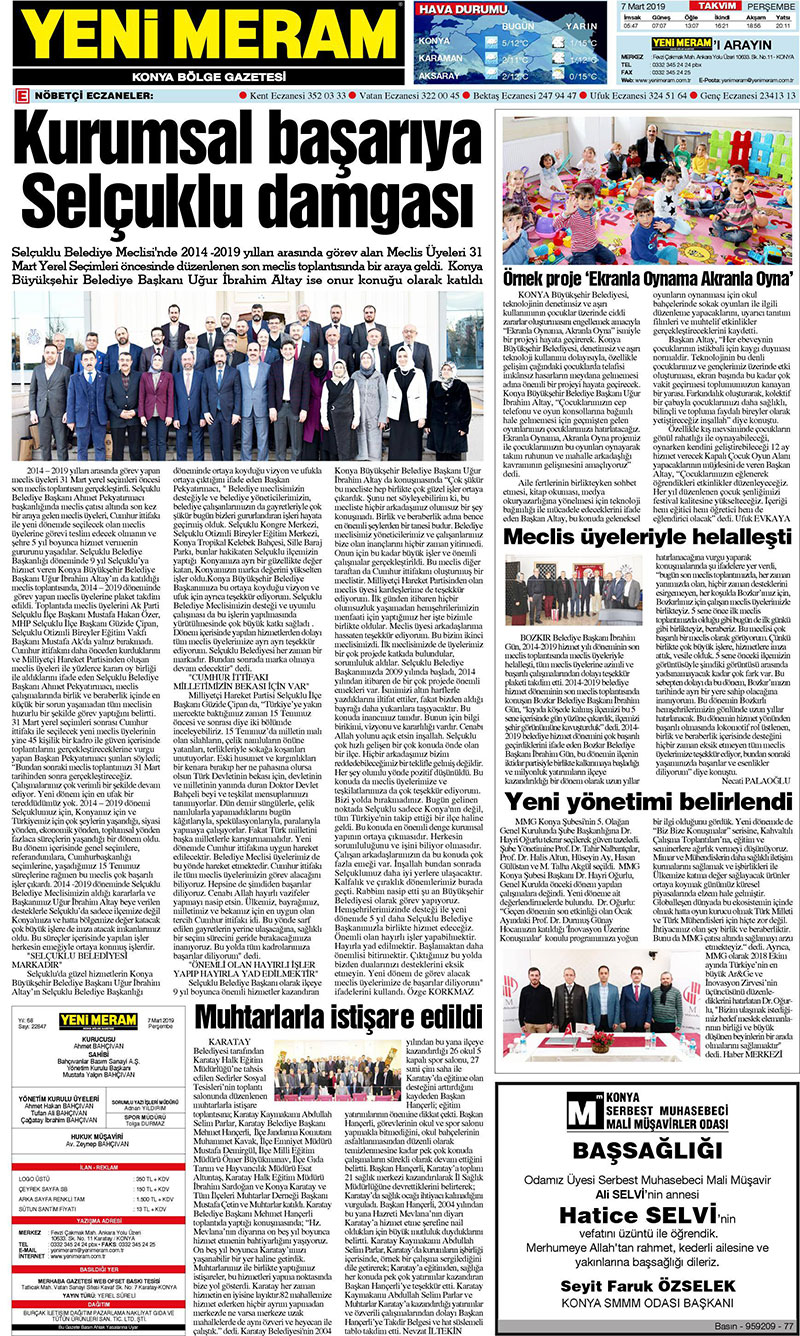 7 Mart 2019 Yeni Meram Gazetesi