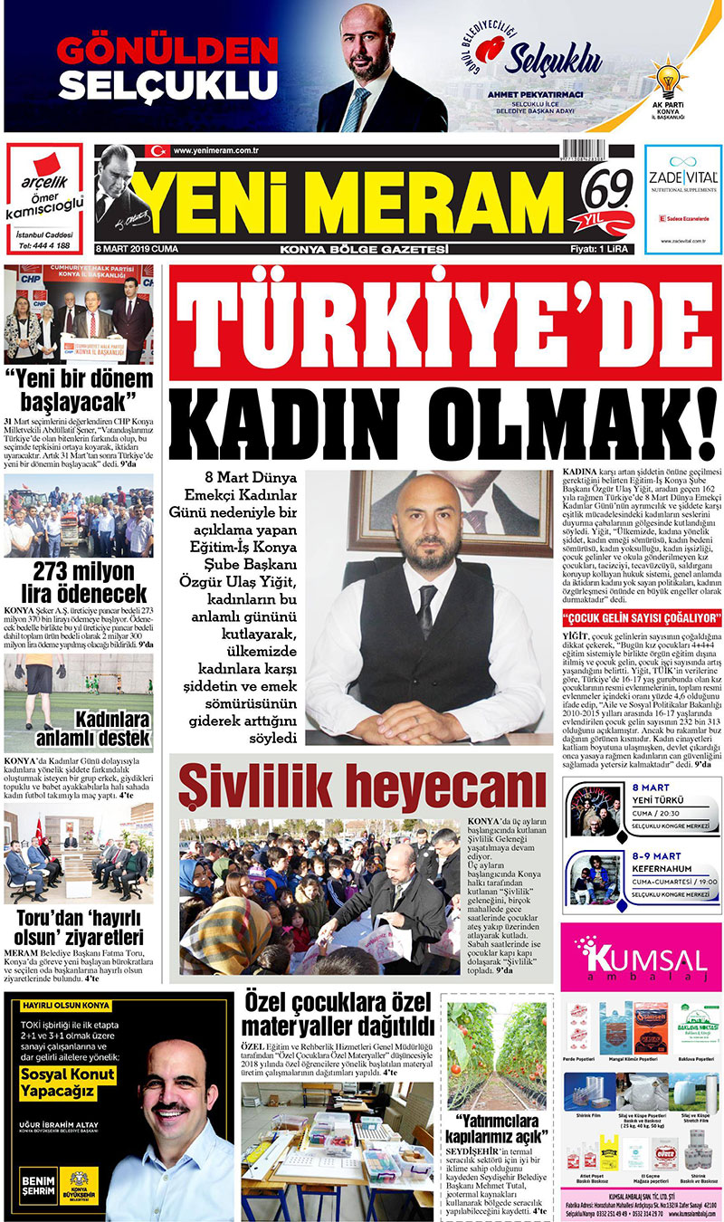 8 Mart 2019 Yeni Meram Gazetesi