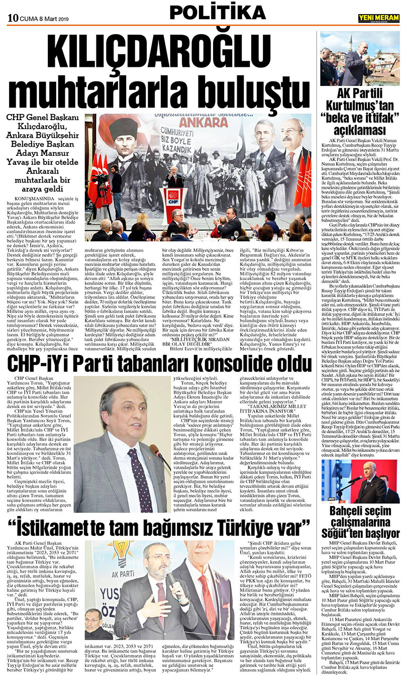 8 Mart 2019 Yeni Meram Gazetesi